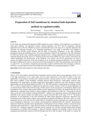 Preparation of zn o membrane by chemical bath deposition | PDF