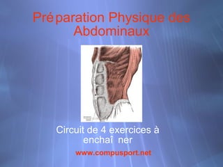 Préparation Physique des Abdominaux Circuit de 4 exercices à encha îner www. compusport .net 