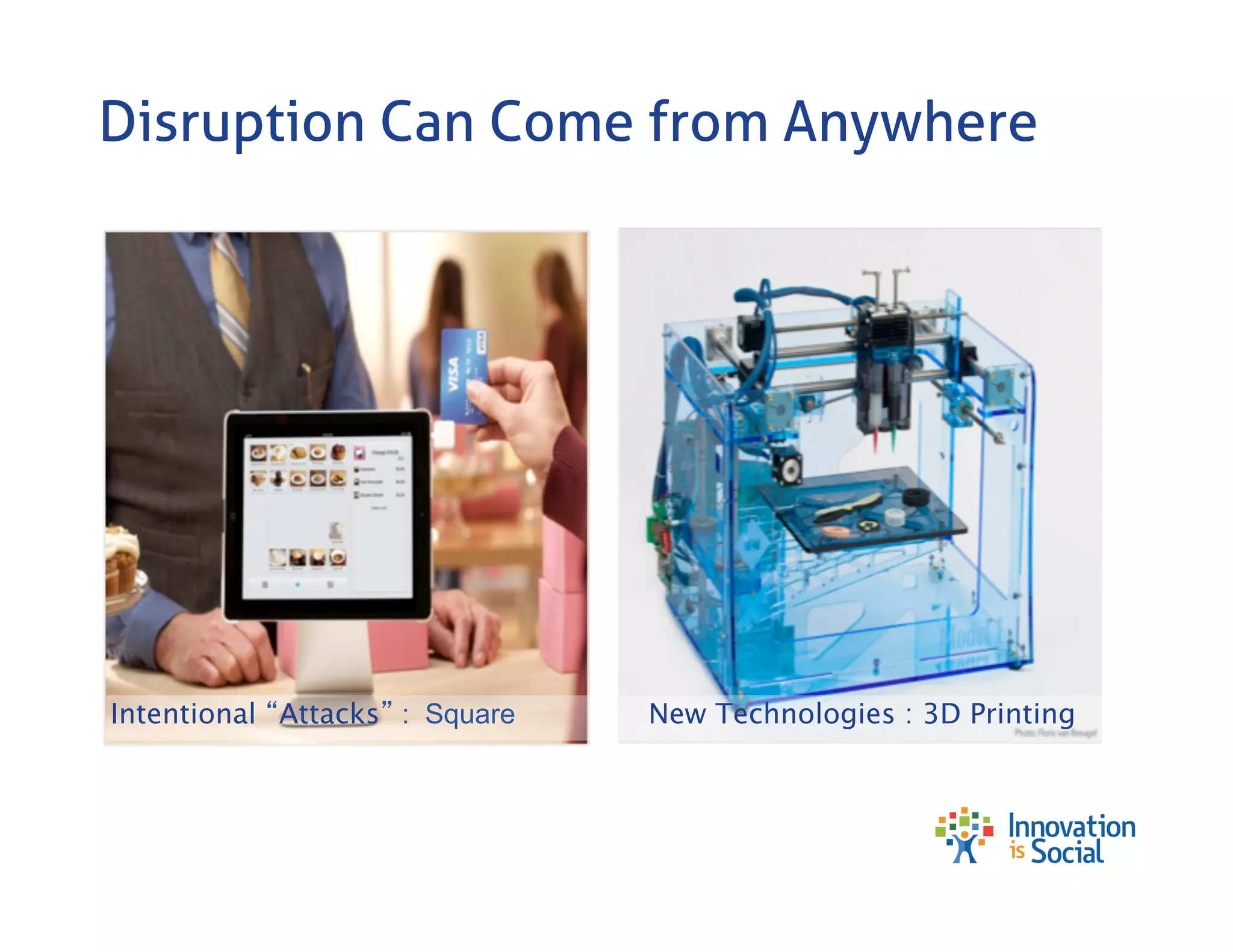 Disruption Can Come from Anywhere

Intentional Attacks : Square

New Technologies : 3D Printing

 