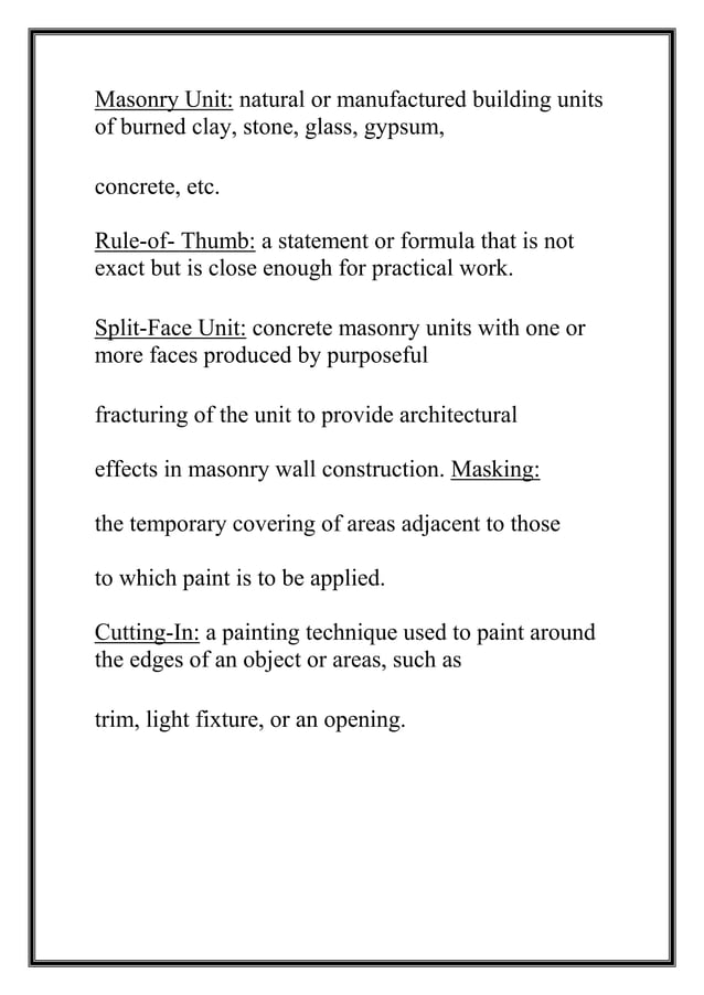 PREPARE RATE ANALYSIS OF PAINTING WORK USING OBD , PLASTIC EMULSION OIL