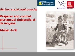 Secteur social médico-social

Préparer son contrat
pluriannuel d’objectifs et
de moyens

Atelier A-01

 