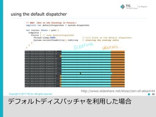 Copyright © 2017 TIS Inc. All rights reserved. 40
http://www.slideshare.net/ktoso/zen-of-akka#44
デフォルトディスパッチャを利⽤した場合
using the default dispatcher
 