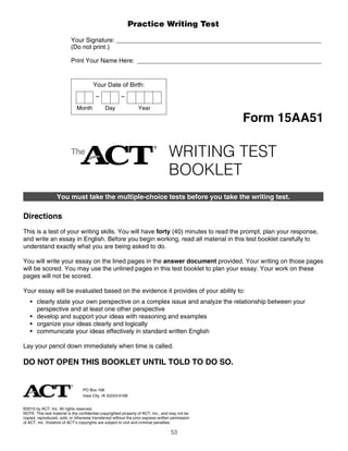 Test Directions Excerpt Example ACT Practice Test 2017 | 2018 | PDF