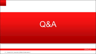 Copyright © 2013, Oracle and/or its affiliates. All rights reserved.61
Q&A
 