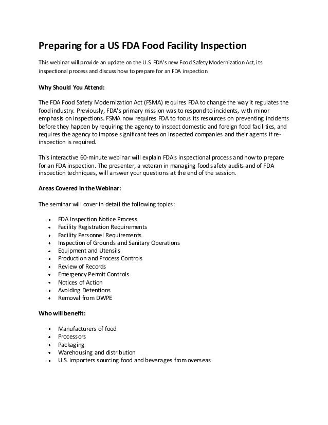 Preparing for a us fda food facility inspection