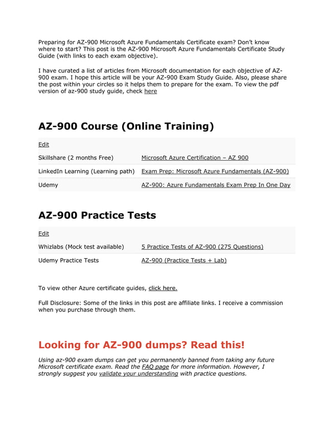 Preparing for az 900 exam PDF