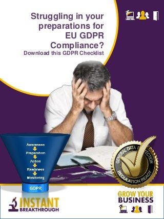 Struggling in your
preparations for
EU GDPR
Compliance?
Download this GDPR Checklist
 