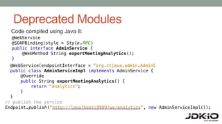 Deprecated Modules
Code compiled using Java 8:
 
