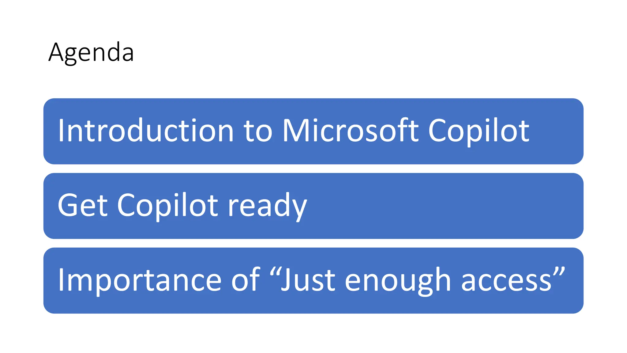 Agenda
Introduction to Microsoft Copilot
Get Copilot ready
Importance of “Just enough access”
 