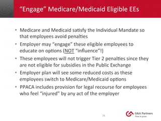 “Engage”	
  Medicare/Medicaid	
  Eligible	
  EEs	
  
•  Medicare	
  and	
  Medicaid	
  saDsfy	
  the	
  Individual	
  Mand...
