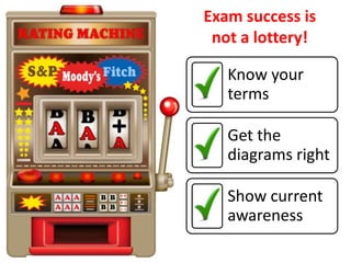 Exam success is
 not a lottery!

   Know your
   terms

   Get the
   diagrams right

   Show current
   awareness
 