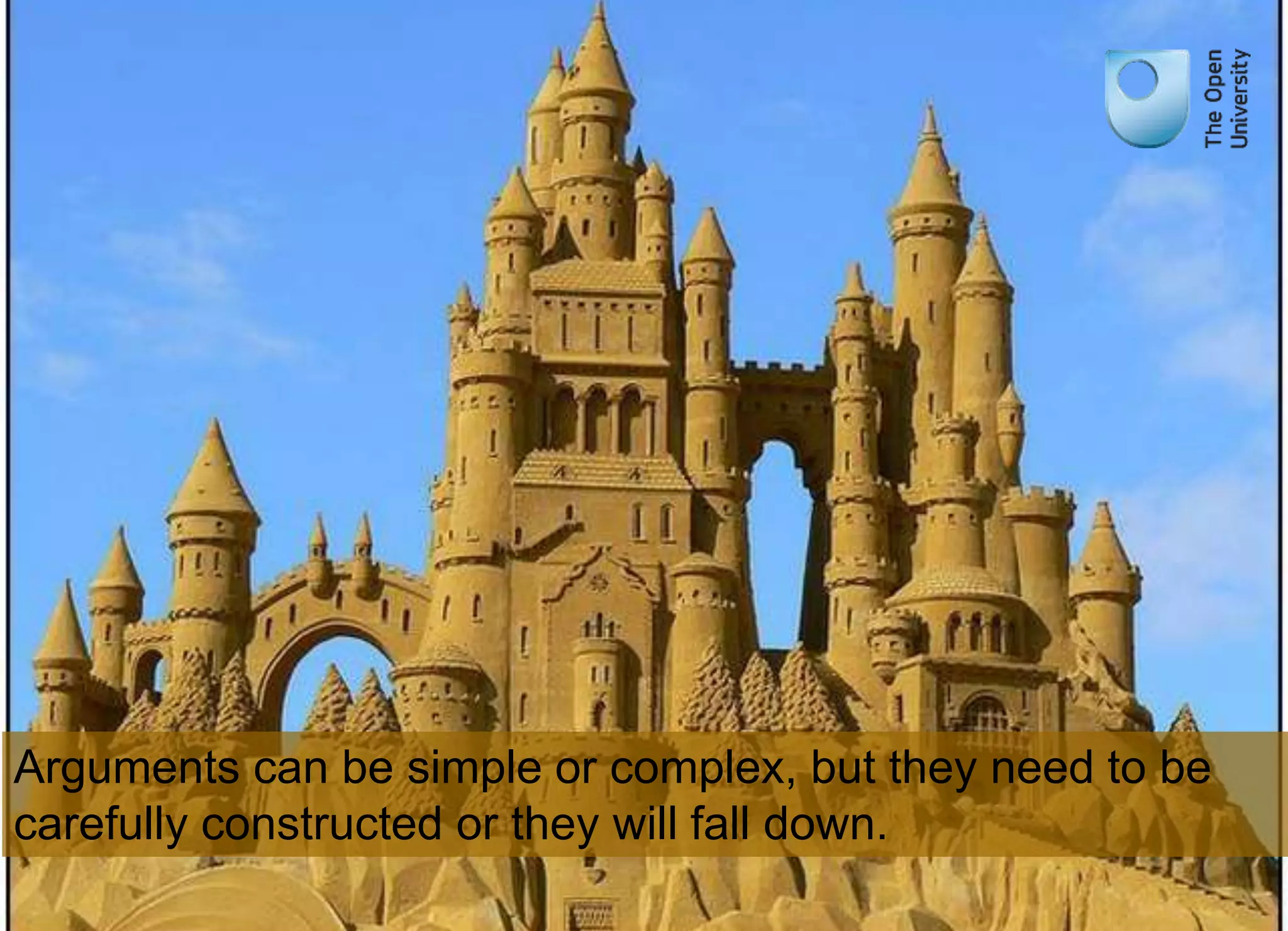 Arguments can be simple or complex, but they need to be 
carefully constructed or they will fall down. 
 