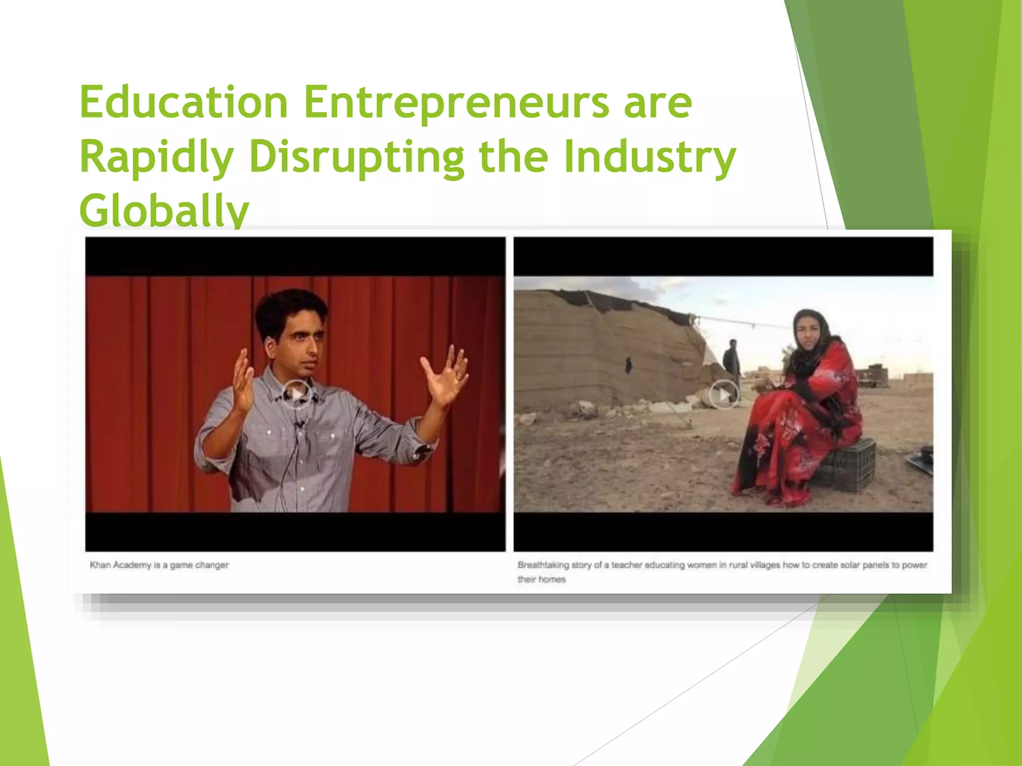 Education Entrepreneurs are
Rapidly Disrupting the Industry
Globally
 