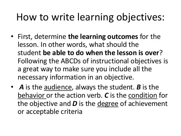 Preparing instructional objectives