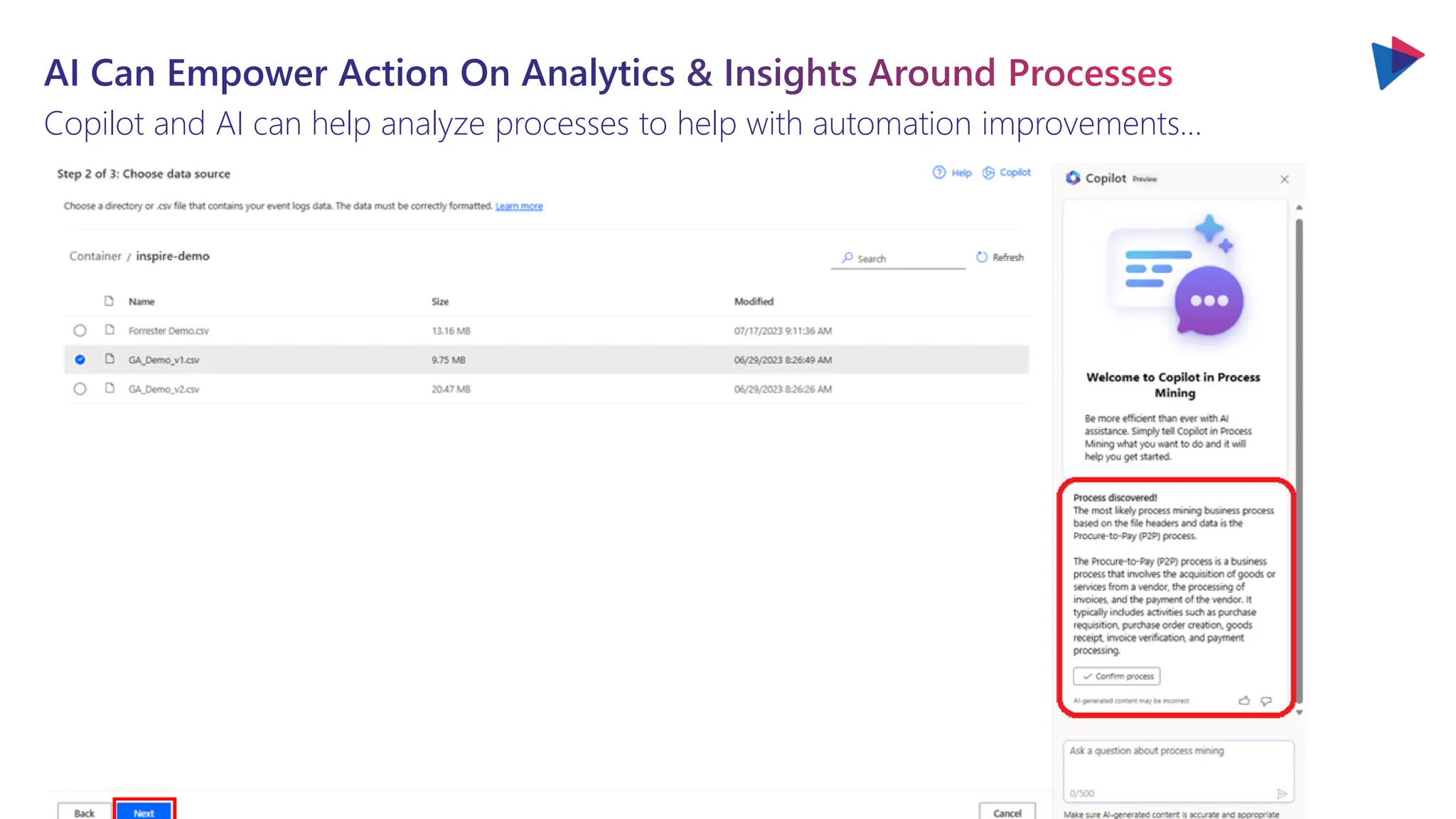 AI Can Empower Action On Analytics & Insights Around Processes
Copilot and AI can help analyze processes to help with automation improvements…
 