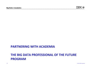 ©	
  2015	
  IBM	
  Corpora/on	
  30	
  
PARTNERING	
  WITH	
  ACADEMIA	
  
	
  
THE	
  BIG	
  DATA	
  PROFESSIONAL	
  OF	
  THE	
  FUTURE	
  
PROGRAM	
  
 