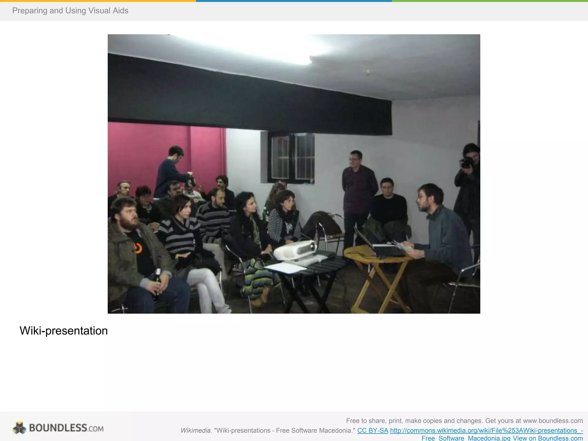 Preparing and Using Visual Aids

Wiki-presentation

Free to share, print, make copies and changes. Get yours at www.boundless.com
Wikimedia. "Wiki-presentations - Free Software Macedonia." CC BY-SA http://commons.wikimedia.org/wiki/File%253AWiki-presentations__Free_Software_Macedonia.jpg View on Boundless.com

 