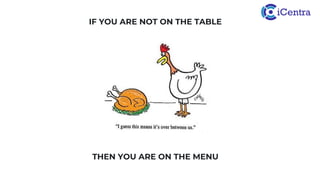 IF YOU ARE NOT ON THE TABLE
THEN YOU ARE ON THE MENU
 
