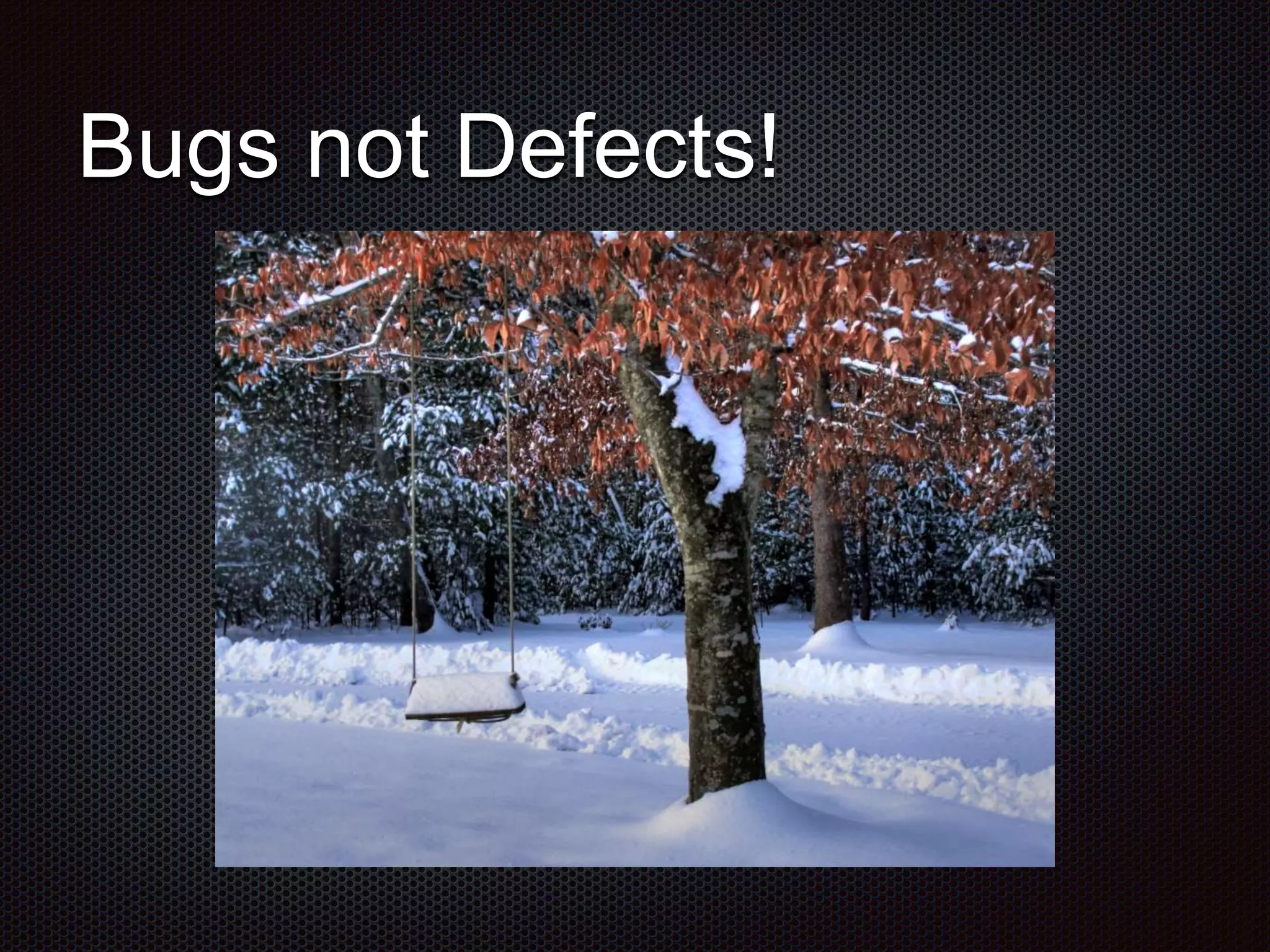 Bugs not Defects! 
