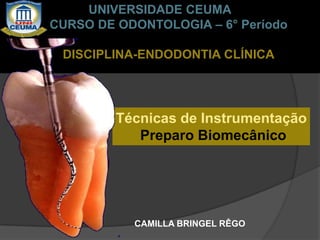 UNIVERSIDADE CEUMA
CURSO DE ODONTOLOGIA – 6° Período
DISCIPLINA-ENDODONTIA CLÍNICA
Técnicas de Instrumentação
Preparo Biom...