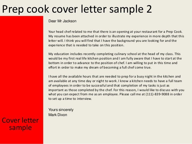 Cover letter for restaurant cook