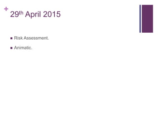 +
29th April 2015
 Risk Assessment.
 Animatic.
 