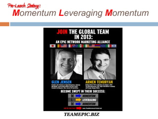 Momentum Leveraging Momentum 
TEAMEPIC.BIZ 
Pre-Launch Strategy : 
 