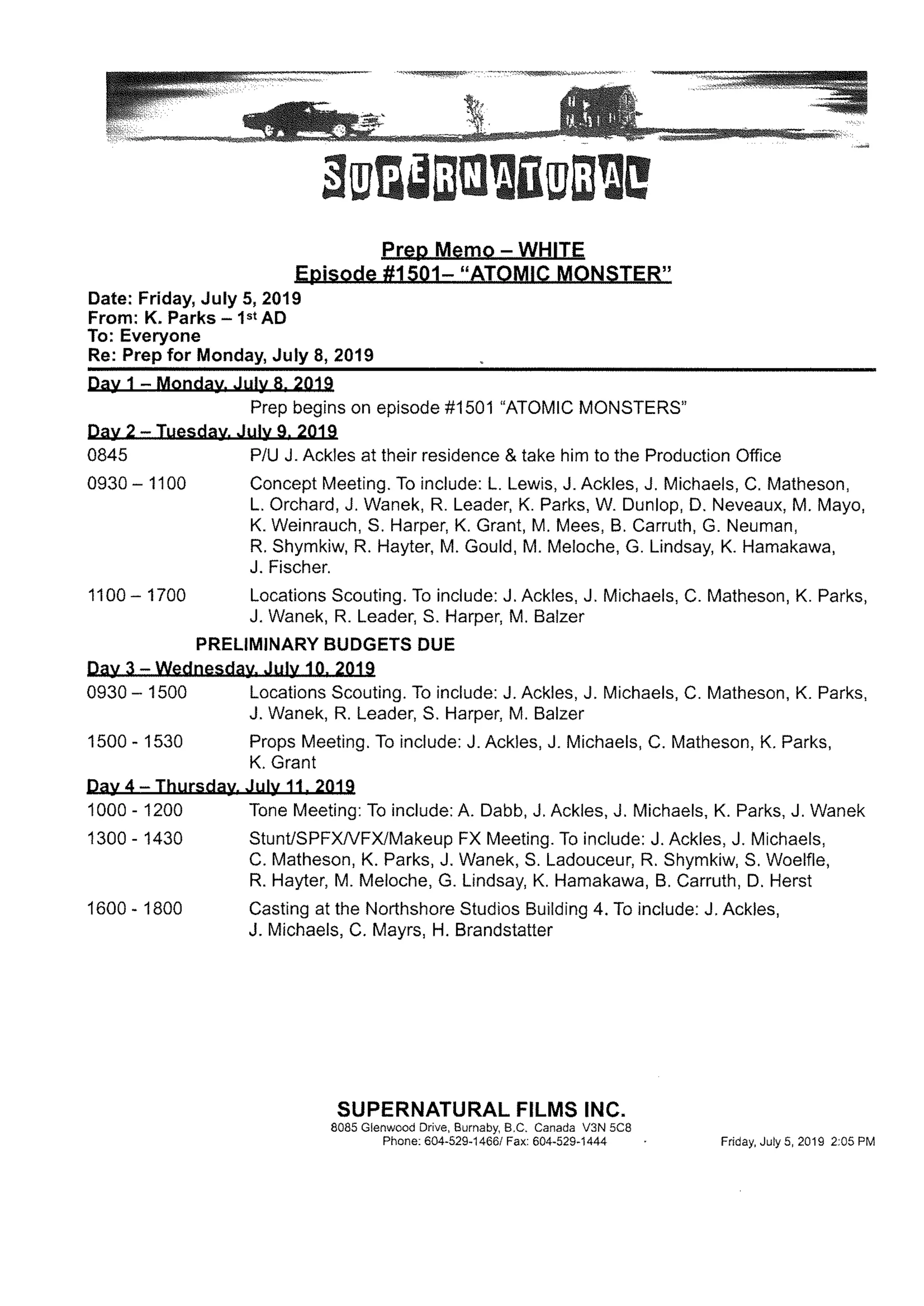 Supernatural 15.04 Atomic Monsters Prep Memo PDF