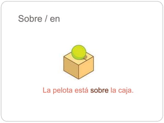 Sobre / en
La pelota está sobre la caja.
 