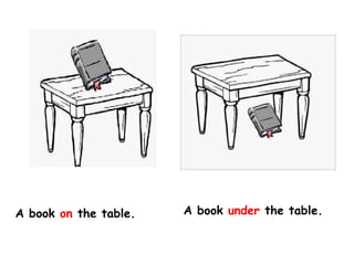 A book on the table. A book under the table.
 