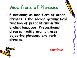 phrases preposition prepositional