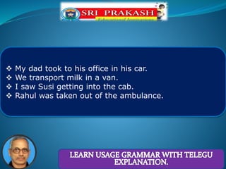 Preposition of means of transport with telugu explanation | PPT