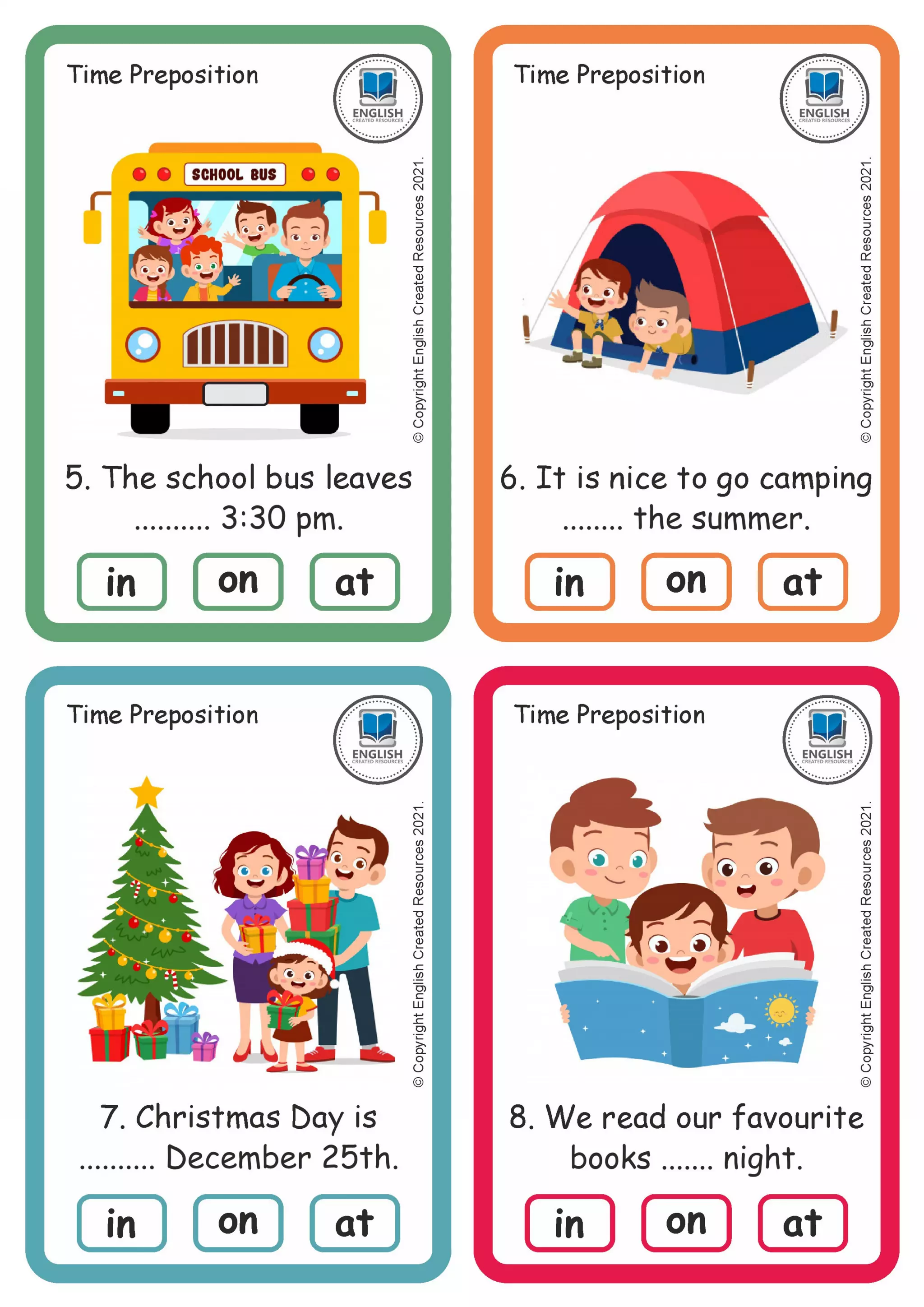 Preposition of time task cards | PDF