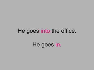 He goes into the office.
He goes in.
 