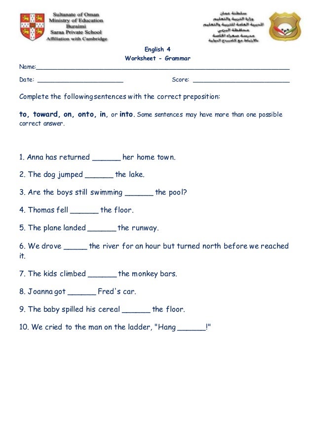worksheet prepositions