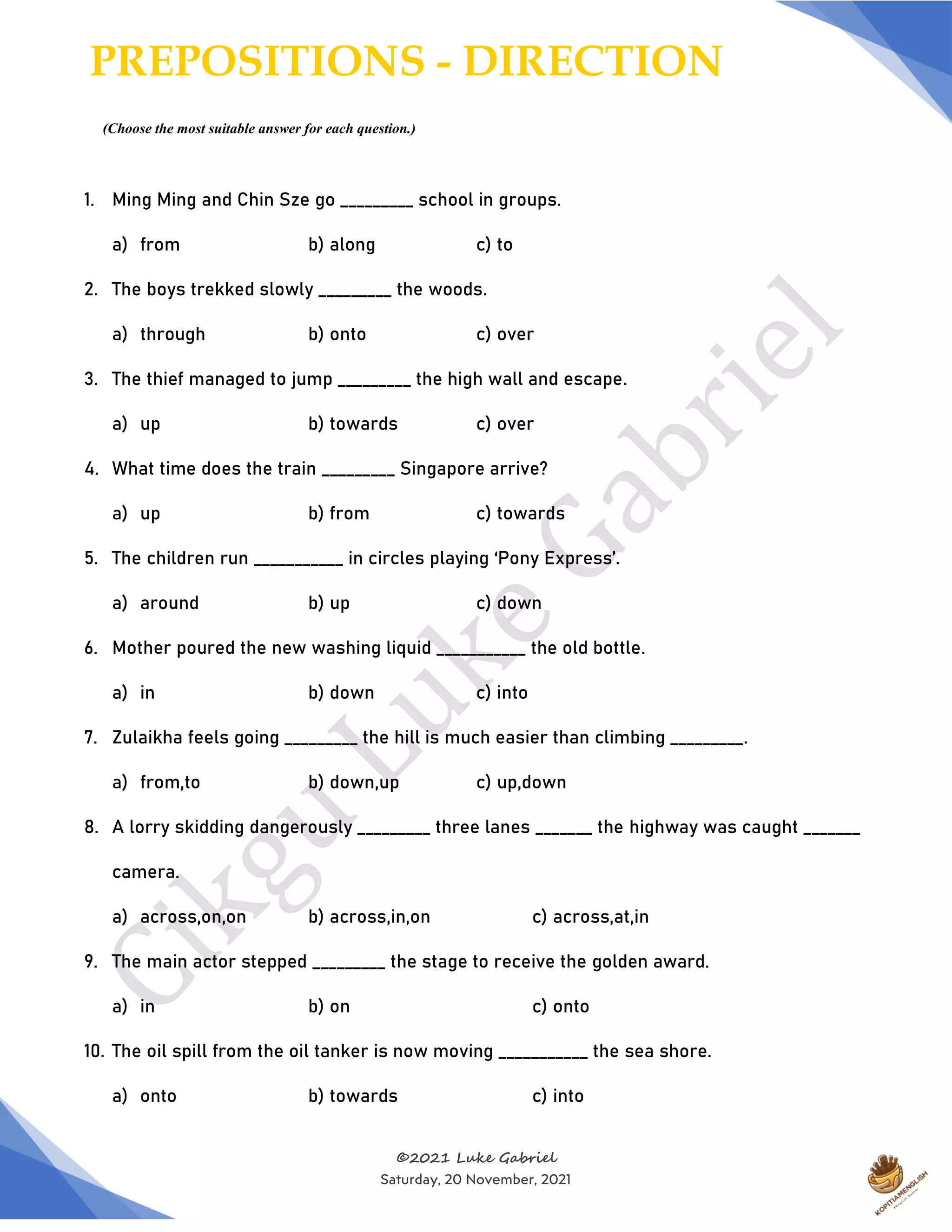 Prepositions Of Direction Pdf Prepositions Of Direction Pdf