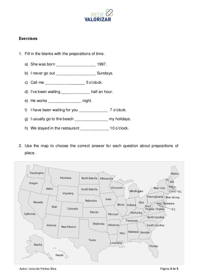 Prepositions Of Time Location And Direction Worksheets Pdf