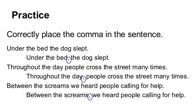 prepositions at the beginning of sentences commas in sentences