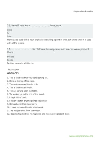Prepositions exercise | PDF
