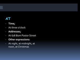 Prepositions (in, on, at, to, for) | PPTX