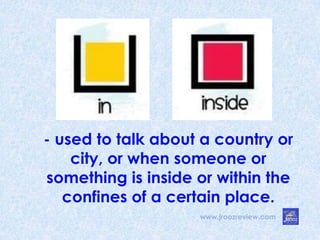 www.jroozreview.com
- used to talk about a country or
city, or when someone or
something is inside or within the
confines of a certain place.
 