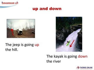 upanddownThejeep is goingupthehill.Thekayak is goingdowntheriver