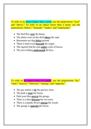 Comprehensive Guide to English Prepositions: Usage and Examples | PDF