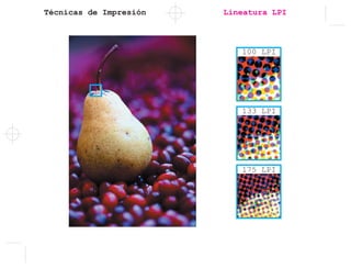 Técnicas de Impresión
100 LPI
133 LPI
175 LPI
Lineatura LPI
 