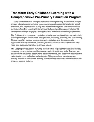Pre Primary Education: Building Strong Foundations for Lifelong ...
