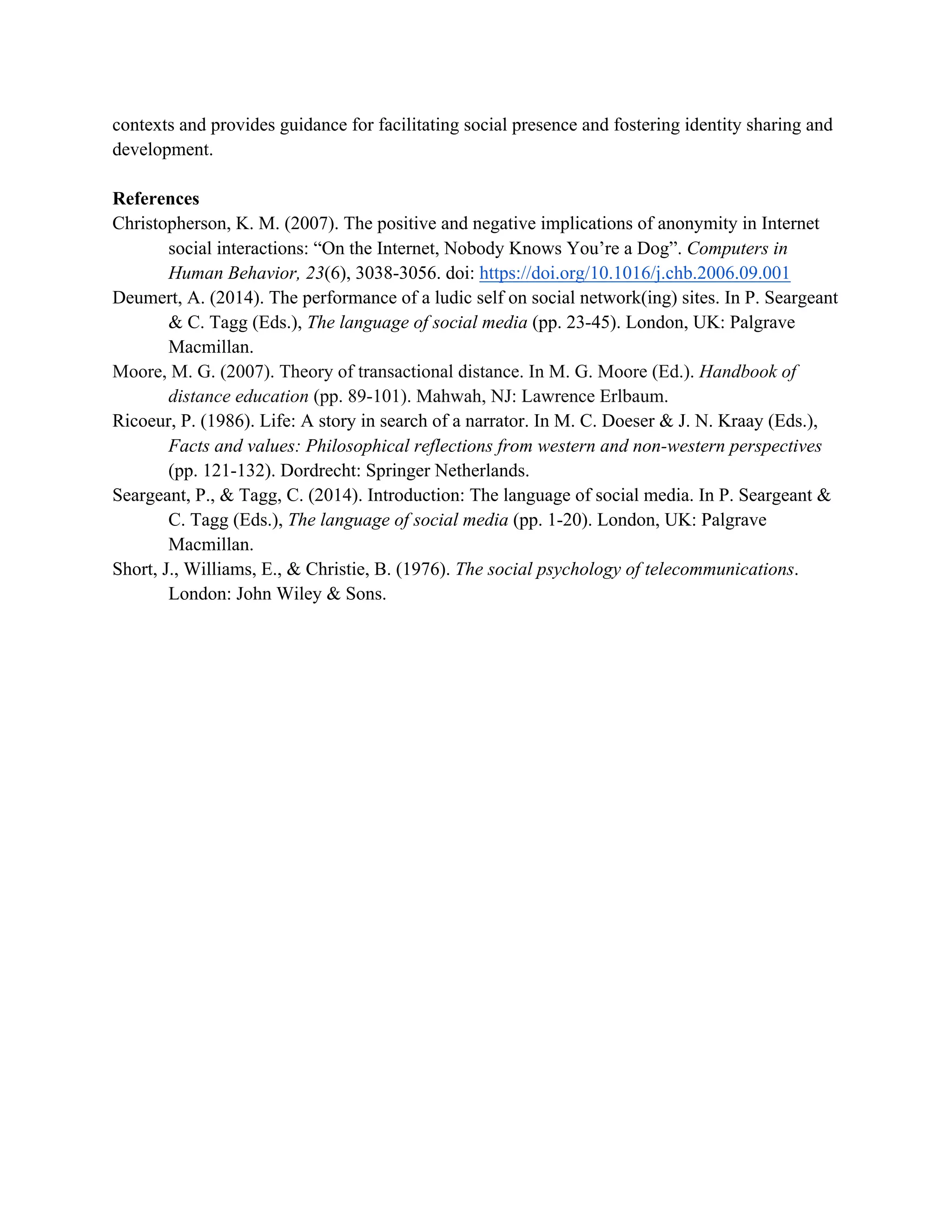 Social Presence, Identity and Online Learning | PDF