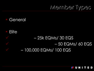 Member Types General Elite Premiere  – 25k EQMs/ 30 EQS Premiere Executive  – 50 EQMs/ 60 EQS 1K  – 100,000 EQMs/ 100 EQS 