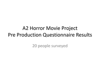 A2 Horror Movie Project
Pre Production Questionnaire Results
          20 people surveyed
 