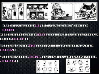 1. The first lift’s going  UP , whereas the second’s coming  DOWN . 2. The small car’s going  INTO  the garage, whereas the second’s coming  OUT   OF  it.  3. The cat’s sitting  ON  the chair, whereas the mouse is sitting  UNDER  it.  4. The car’s going  ALONG  the road, whereas the dog’s running  ACROSS  it.  