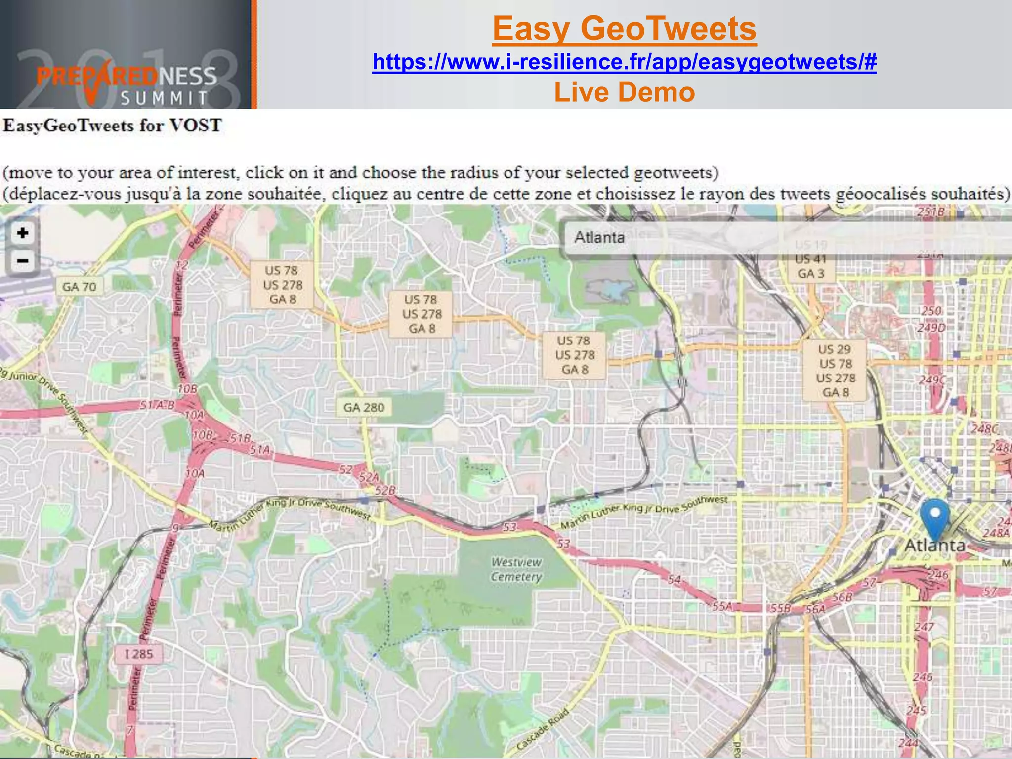 Easy GeoTweets
https://www.i-resilience.fr/app/easygeotweets/#
Live Demo
 